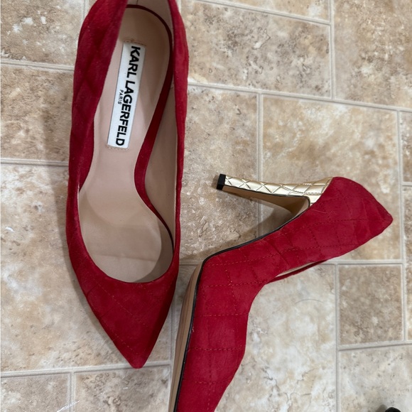 Karl Lagerfeld Crimson Suede Pumps - Picture 2 of 3